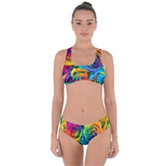 Colorful Roses Bouquet Rainbow Criss Cross Bikini Set by Pakjumat