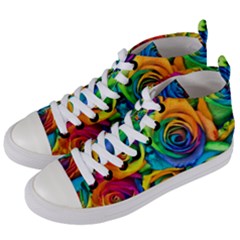 Colorful Roses Bouquet Rainbow Women s Mid-top Canvas Sneakers by Pakjumat