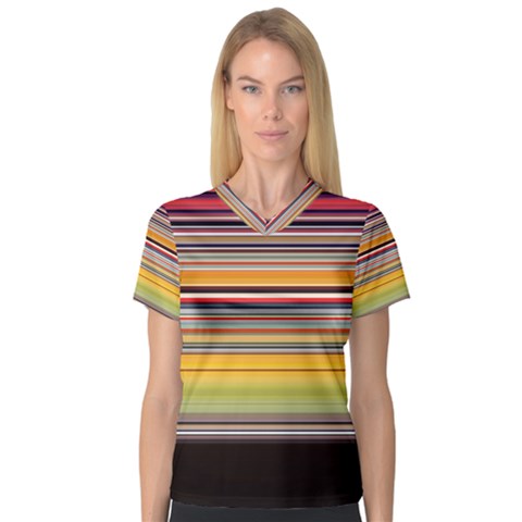 Neopolitan Horizontal Lines Strokes V-neck Sport Mesh T-shirt by Pakjumat