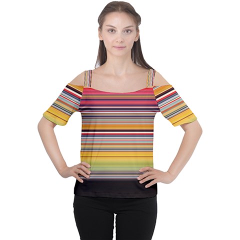 Neopolitan Horizontal Lines Strokes Cutout Shoulder T-shirt by Pakjumat