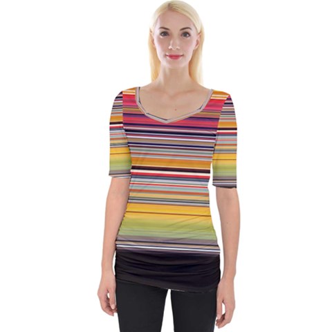 Neopolitan Horizontal Lines Strokes Wide Neckline T-shirt by Pakjumat