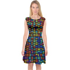 Geometric Colorful Square Rectangle Capsleeve Midi Dress by Pakjumat