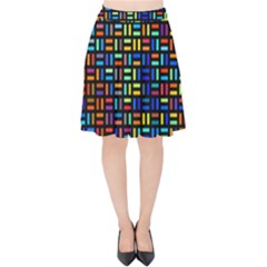 Geometric Colorful Square Rectangle Velvet High Waist Skirt by Pakjumat