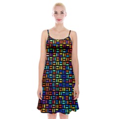 Geometric Colorful Square Rectangle Spaghetti Strap Velvet Dress by Pakjumat