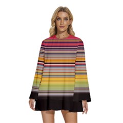 Neopolitan Horizontal Lines Strokes Round Neck Long Sleeve Bohemian Style Chiffon Mini Dress by Pakjumat