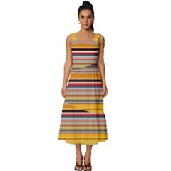 Neopolitan Horizontal Lines Strokes Square Neckline Tiered Midi Dress by Pakjumat