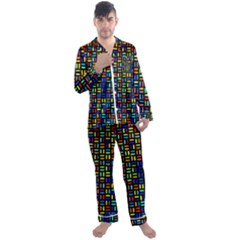 Geometric Colorful Square Rectangle Men s Long Sleeve Satin Pajamas Set by Pakjumat