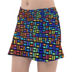 Geometric Colorful Square Rectangle Classic Tennis Skirt by Pakjumat