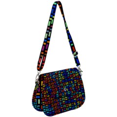 Geometric Colorful Square Rectangle Saddle Handbag by Pakjumat