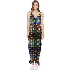 Geometric Colorful Square Rectangle Sleeveless Tie Ankle Chiffon Jumpsuit by Pakjumat