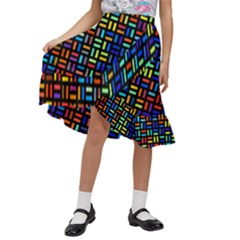 Geometric Colorful Square Rectangle Kids  Ruffle Flared Wrap Midi Skirt by Pakjumat