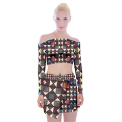 Symmetry Geometric Pattern Texture Off Shoulder Top With Mini Skirt Set by Pakjumat