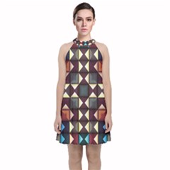 Symmetry Geometric Pattern Texture Velvet Halter Neckline Dress  by Pakjumat