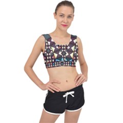 Symmetry Geometric Pattern Texture V-back Sports Bra by Pakjumat