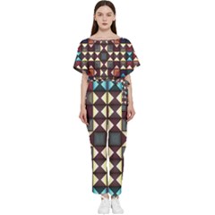 Symmetry Geometric Pattern Texture Batwing Lightweight Chiffon Jumpsuit by Pakjumat