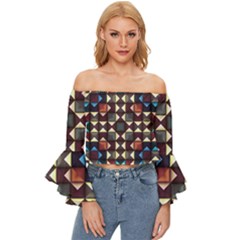 Symmetry Geometric Pattern Texture Off Shoulder Flutter Bell Sleeve Top by Pakjumat