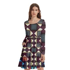 Symmetry Geometric Pattern Texture Long Sleeve Knee Length Skater Dress With Pockets by Pakjumat