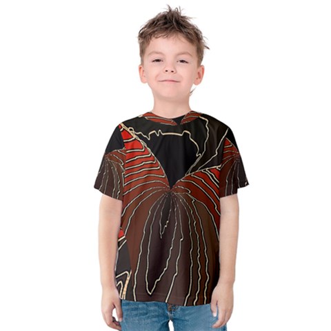 Red Gold Black Voracious Plant Leaf Kids  Cotton T-shirt by Pakjumat