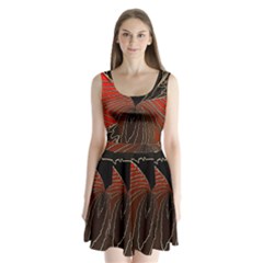 Red Gold Black Voracious Plant Leaf Split Back Mini Dress  by Pakjumat