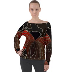 Red Gold Black Voracious Plant Leaf Off Shoulder Long Sleeve Velour Top