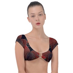 Red Gold Black Voracious Plant Leaf Cap Sleeve Ring Bikini Top by Pakjumat