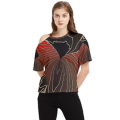 Red Gold Black Voracious Plant Leaf One Shoulder Cut Out T-shirt by Pakjumat