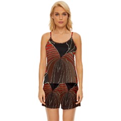 Red Gold Black Voracious Plant Leaf Satin Pajama Short Set