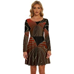 Red Gold Black Voracious Plant Leaf Long Sleeve Wide Neck Velvet Dress by Pakjumat