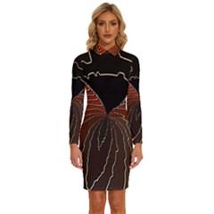 Red Gold Black Voracious Plant Leaf Long Sleeve Shirt Collar Bodycon Dress by Pakjumat