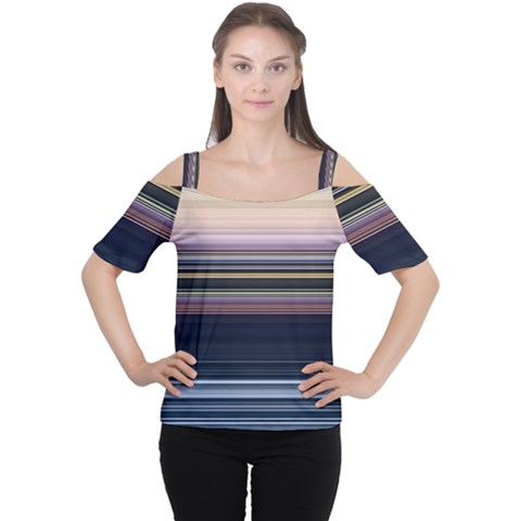 Horizontal Line Strokes Color Lines Cutout Shoulder T-shirt by Pakjumat