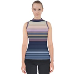 Horizontal Line Strokes Color Lines Mock Neck Shell Top by Pakjumat