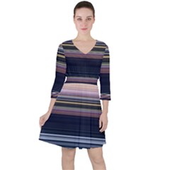 Horizontal Line Strokes Color Lines Quarter Sleeve Ruffle Waist Dress by Pakjumat