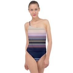 Horizontal Line Strokes Color Lines Classic One Shoulder Swimsuit by Pakjumat