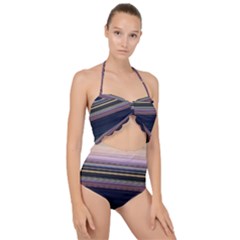 Horizontal Line Strokes Color Lines Scallop Top Cut Out Swimsuit by Pakjumat