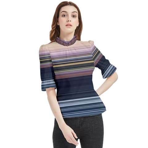 Horizontal Line Strokes Color Lines Frill Neck Blouse by Pakjumat