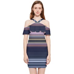 Horizontal Line Strokes Color Lines Shoulder Frill Bodycon Summer Dress by Pakjumat