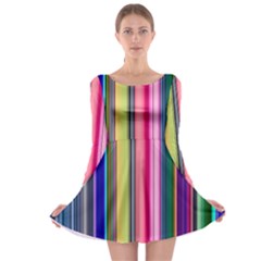 Pastel Colors Striped Pattern Long Sleeve Skater Dress by Pakjumat