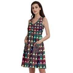 Diamond Geometric Square Design Pattern Sleeveless Dress With Pocket by Pakjumat