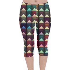 Diamond Geometric Square Design Pattern Velvet Capri Leggings 