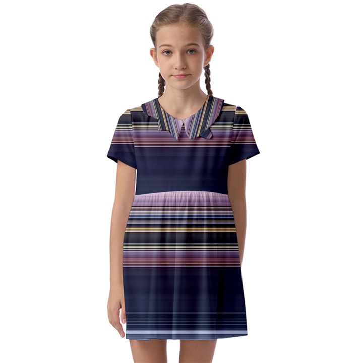 Horizontal Line Strokes Color Lines Kids  Asymmetric Collar Dress