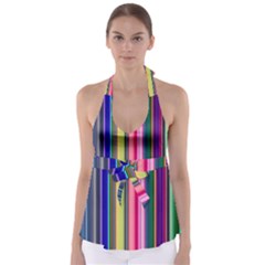 Pastel Colors Striped Pattern Tie Back Tankini Top by Pakjumat