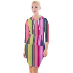 Pastel Colors Striped Pattern Quarter Sleeve Hood Bodycon Dress by Pakjumat