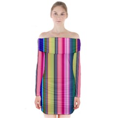 Pastel Colors Striped Pattern Long Sleeve Off Shoulder Dress by Pakjumat