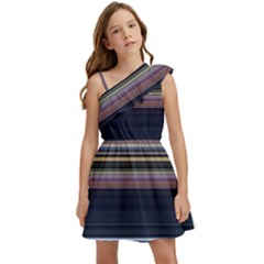 Horizontal Line Strokes Color Lines Kids  One Shoulder Party Dress by Pakjumat