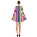 Pastel Colors Striped Pattern Long Sleeve Velvet V-neck Dress View2