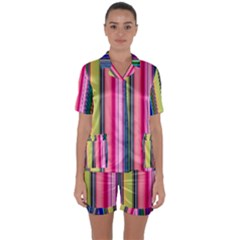 Pastel Colors Striped Pattern Satin Short Sleeve Pajamas Set by Pakjumat