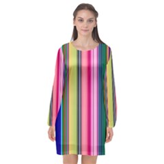 Pastel Colors Striped Pattern Long Sleeve Chiffon Shift Dress  by Pakjumat