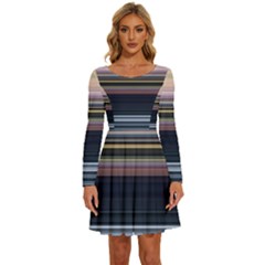 Horizontal Line Strokes Color Lines Long Sleeve Wide Neck Velvet Dress by Pakjumat