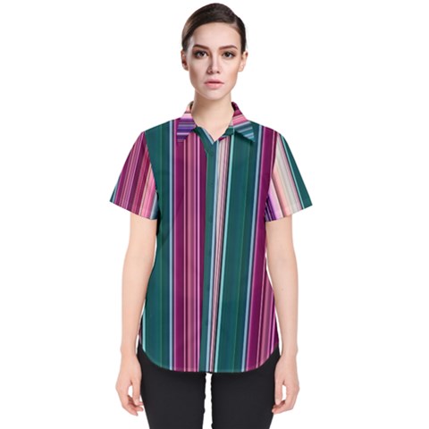 Vertical Line Color Lines Texture Women s Short Sleeve Shirt by Pakjumat