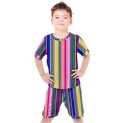 Pastel Colors Striped Pattern Kids  T-shirt And Shorts Set by Pakjumat